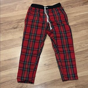 Cropped red plaid pants